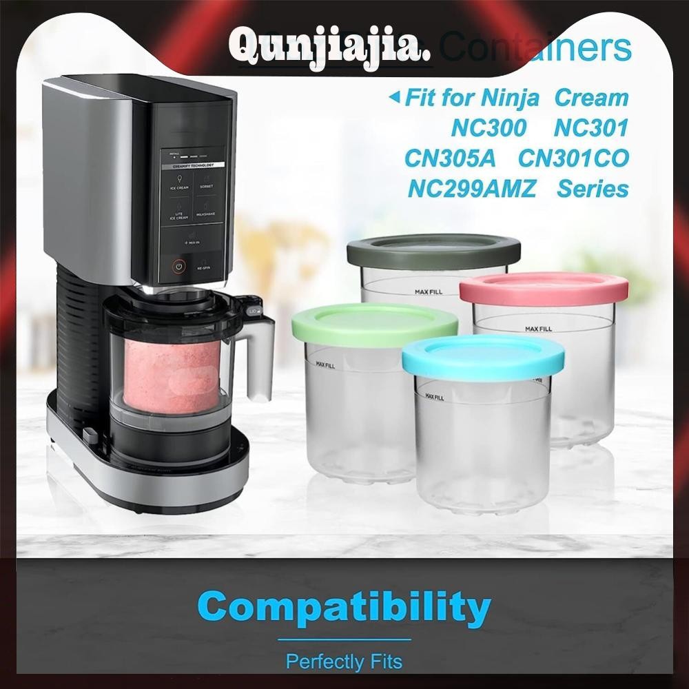 4 ชิ้นไอศกรีม Pints ถ้วยสําหรับ Ninja Creami Pints พร้อมฝาปิดสําหรับ NC301 NC300 Series