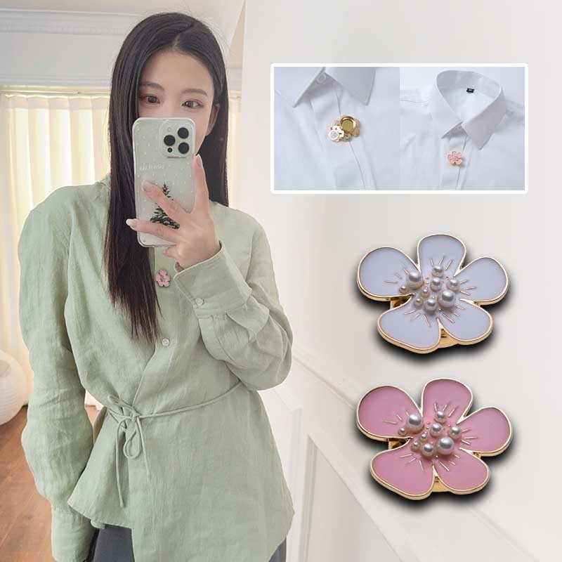 YUNYUAN ดอกไม้ขนาดเล็กฝังมุกผ้าพันคอปุ่มสําหรับผู้หญิงแสดงอารมณ์ผ้าพันคอเสื้อคอปกปุ่มสําหรับแฟชั่นระ