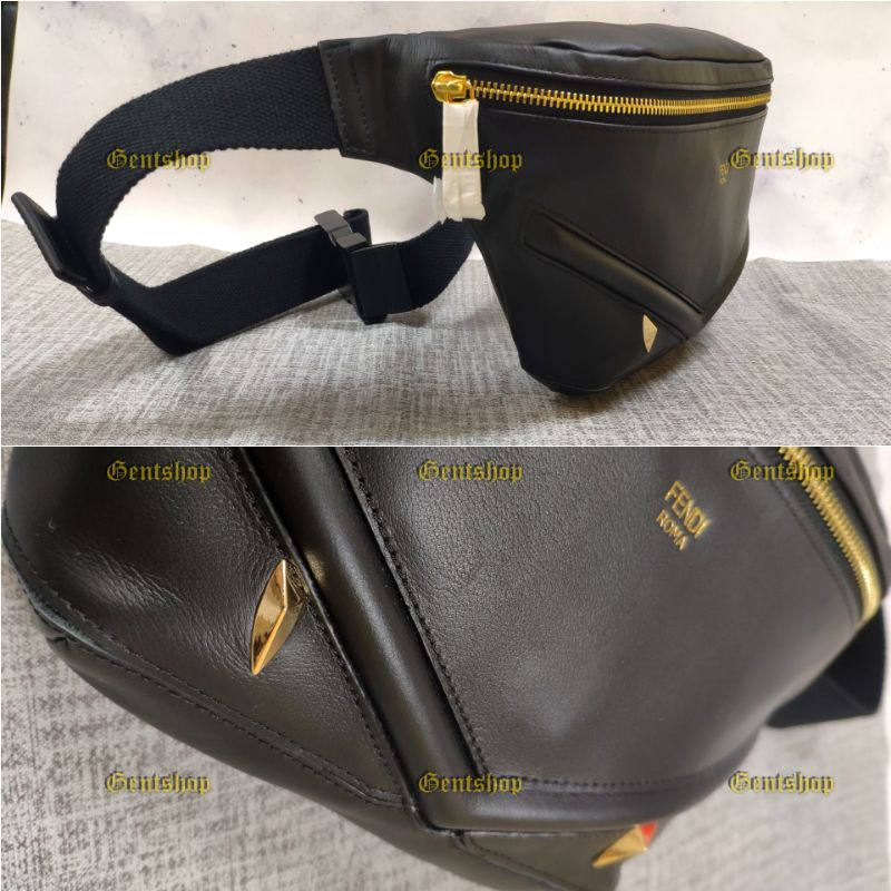 กระเป๋าคาดเอวหนังสีดำ FENDI Monster สำหรับผู้ชายและผู้หญิง 9BXZ