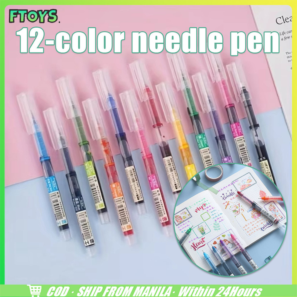 จัดส่งใน24ซม.12ชิ้น ปากกาเจล 0.5 มม.ปากกาสีน้ำ หมึกน้ำ สำหรับนักเรียน โรงเรียน