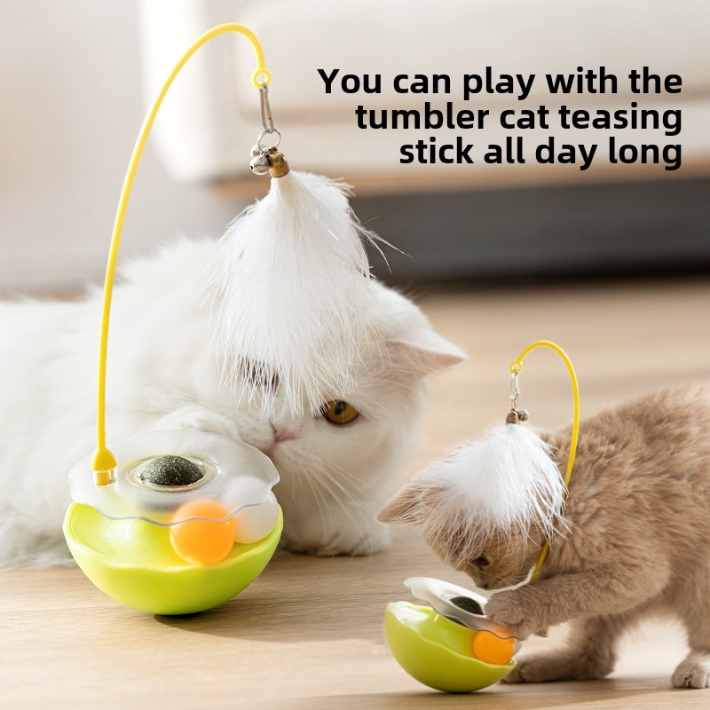 [QPet] Cat Tumbler Cat Spinner Cat Teaser Toy Feather Bell Mint Ball Cat Teaser Pet Cat Supplies Int