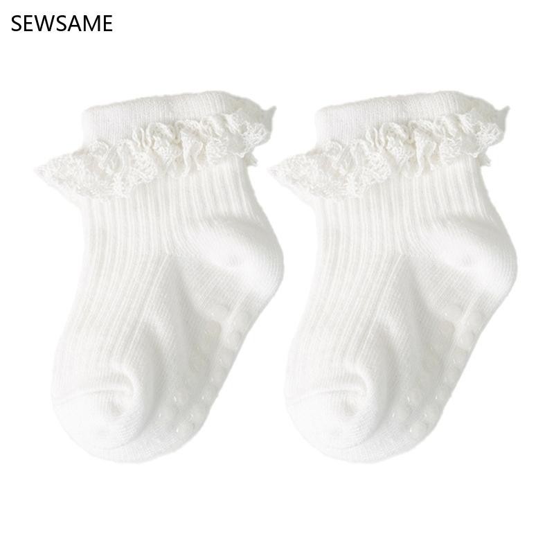 Sewsame 1 คู่เด็กลูกไม้ Ruffled ถุงเท้า 0-6 เดือนเด็กทารกสวมใส่เท้า Anti Slip ถุงเท้า