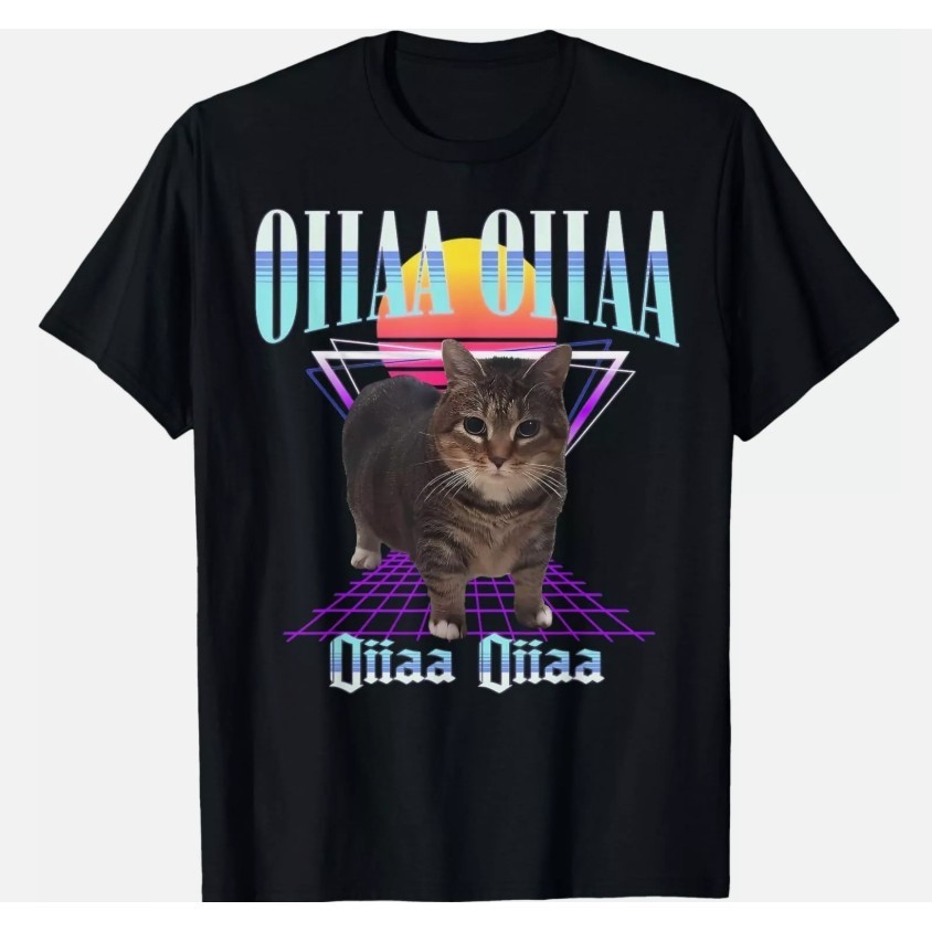 2025 [ Cotton] เสื้อยืด Oiia Oiia Cat Meme Funny Spining Cat T-SHIRT แมวพิมพ์เสื้อยืด S-5XL เสื้อยืด