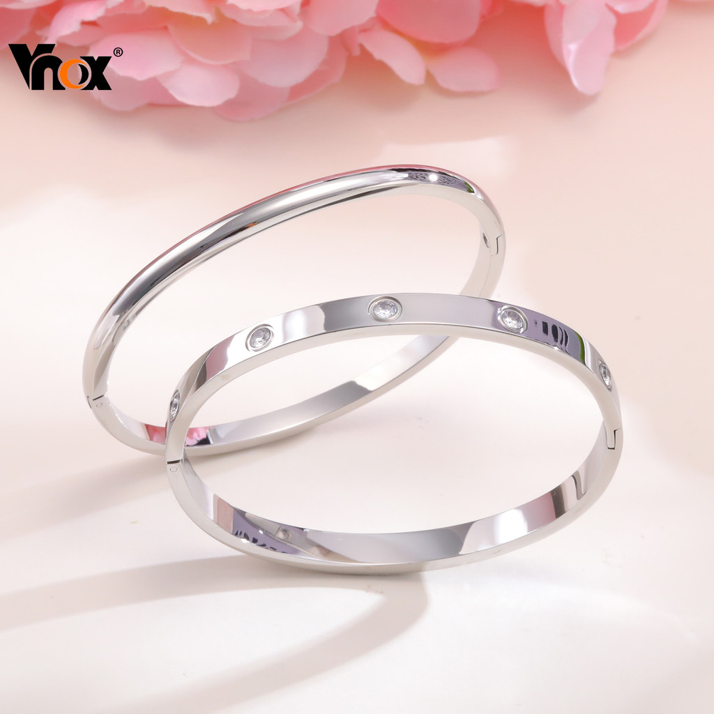 Vnox Zircon Cubic Twist กําไลข้อมือสแตนเลสสตีล, แฟชั่นเครื่องประดับของขวัญ