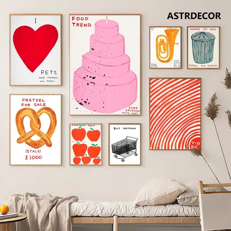 โปสเตอร์ภาพวาดผ้าใบ รูปกล้วย David Shrigley สําหรับตกแต่งผนัง ห้องนั่งเล่น