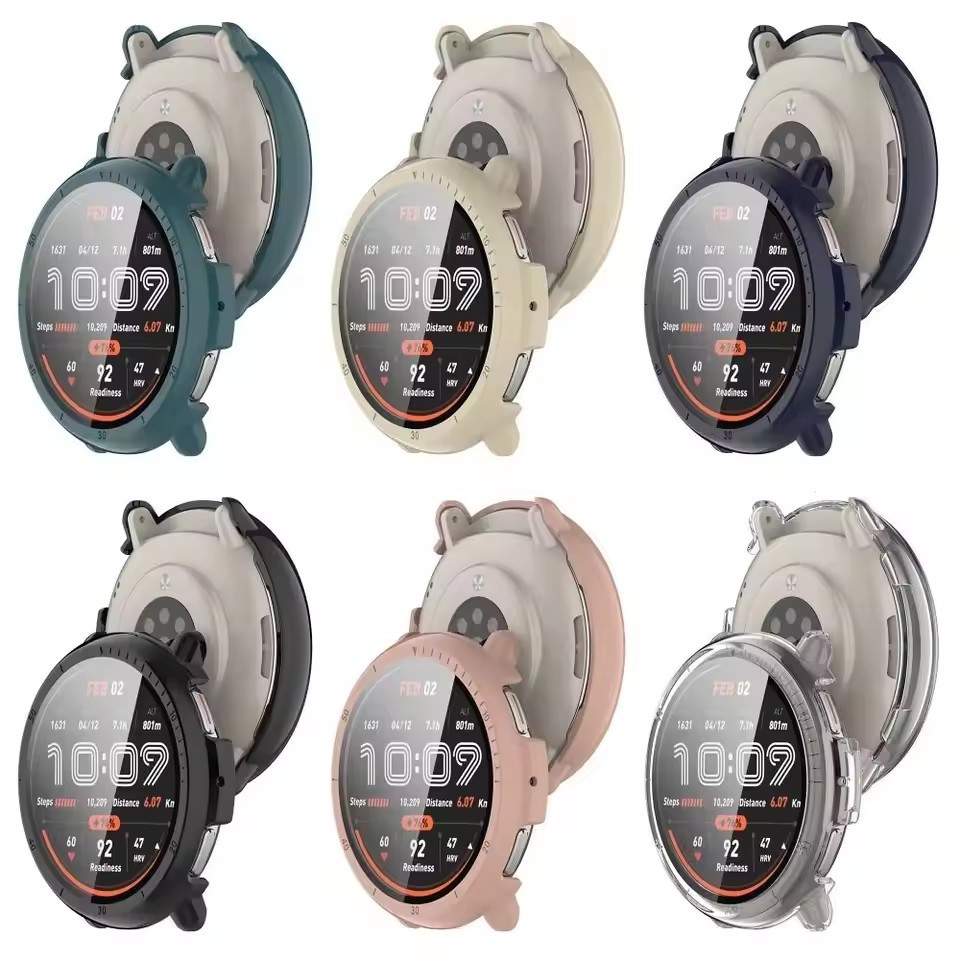 กระจกนิรภัยป้องกัน + PC สําหรับ Amazfit Active 2 Accessoroy PC All-around กันชนฝาครอบป้องกัน + ป้องกันหน้าจอสําหรับ Amazfit Active 2 สมาร์ทนาฬิกา
