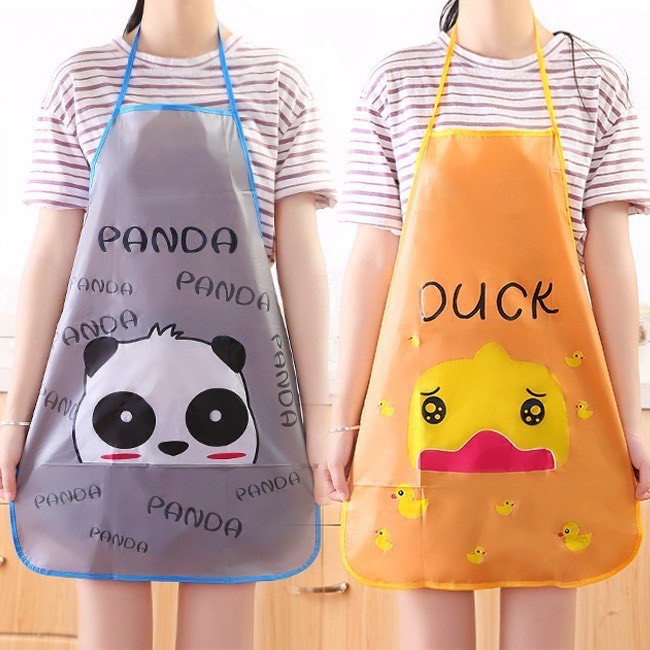 ผ้ากันเปื้อน PVC ลายการ์ตูน🐥🐷 70x50 CM กันน้ำ คราบสกปรก คล้องคอและผูกหลัง พร้อมส่ง #E-0028