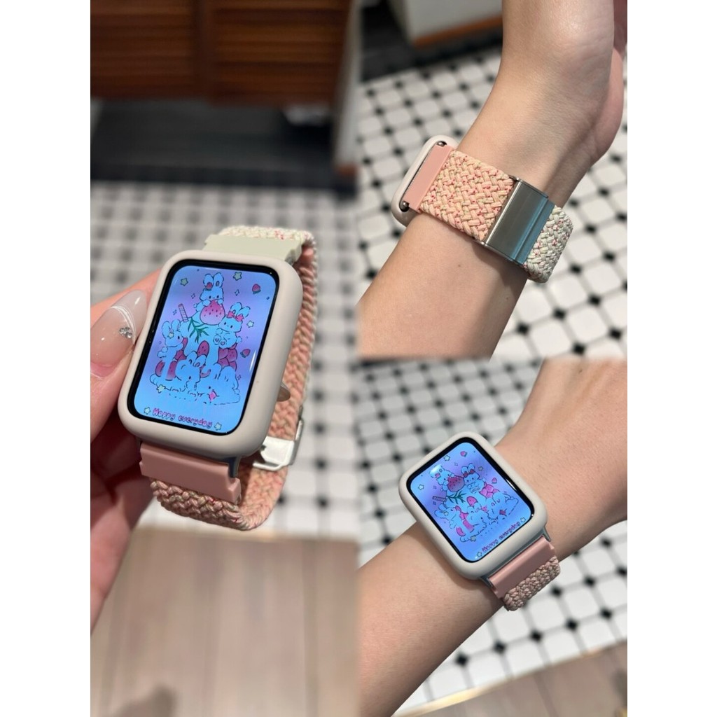 2 in 1 สายถักไนลอนพร้อมเคสซิลิโคนสําหรับ Xiaomi Smart Band 9 Pro Smartband สร้อยข้อมือนาฬิกา Xiaomi Mi Band 9 8 Pro อุปกรณ์เสริมสายรัด