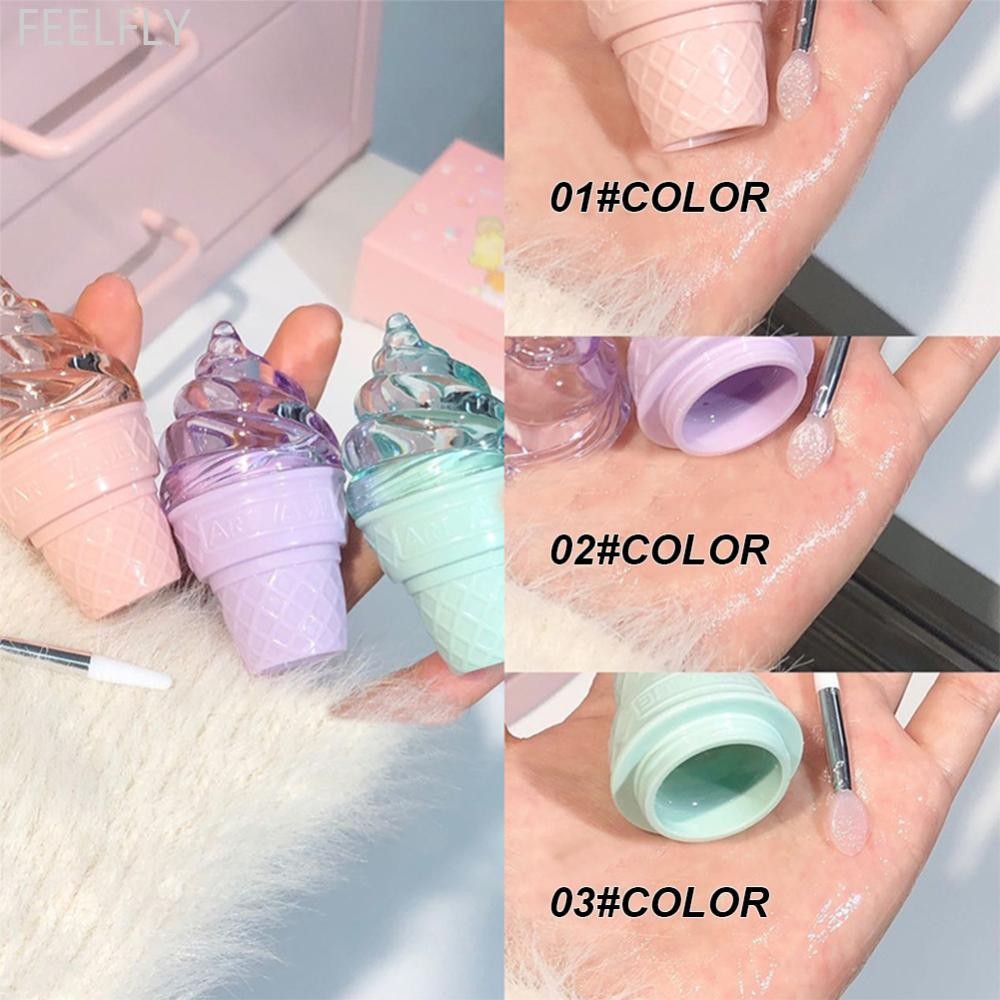 Feelfly 3 สี Moisturizing Hydrating Solid Lip Gloss ติดทนนาน Non-sticky Anti-cracking Ice Cream Shap