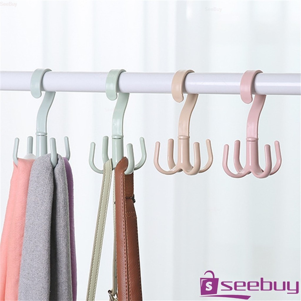 SUY ที่แขวนของแบบตะขอ 4 แฉก หมุนได้ 360 องศา ที่แขวนของแบบตะขอ คละสี / 4 Position Cloth Hanger