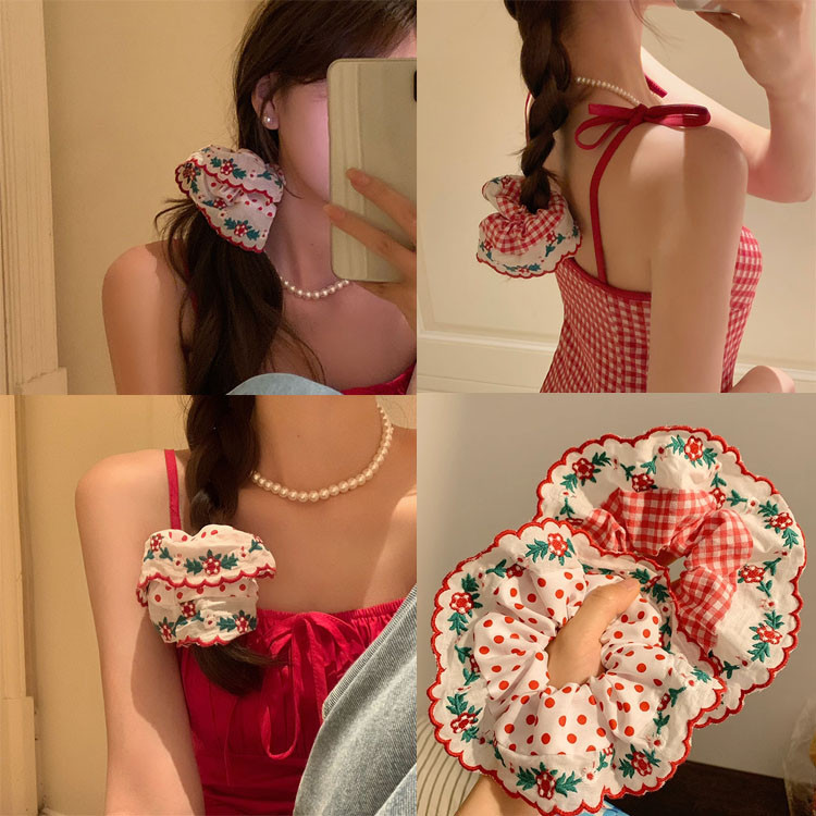 ยางมัดผมหางม้า ขนาดใหญ่ สวยหวาน ปักลาย สําหรับผู้หญิง