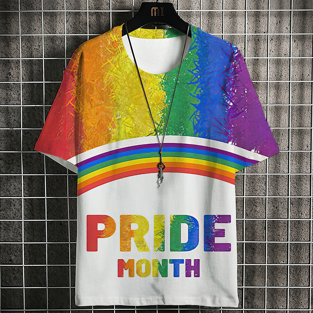 เสื้อยืดแขนสั้นลําลอง พิมพ์ลาย Pride Month Rainbow แฟชั่นฤดูร้อน สําหรับผู้ชาย