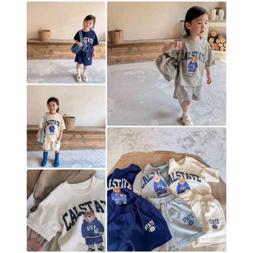 ชุดเสื้อแขนสั้น กางเกงขาสั้น ผ้าฝ้าย พิมพ์ลายการ์ตูน แฟชั่นฤดูร้อน สําหรับเด็กผู้ชาย และเด็กผู้หญิง รองรับ 5-28 กก.🍓