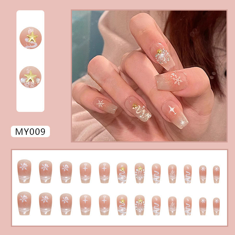 เล็บปลอม รูปดาว คริสต์มาส เกล็ดหิมะ แบบถอดออกได้ สําหรับตกแต่งเล็บ MY009