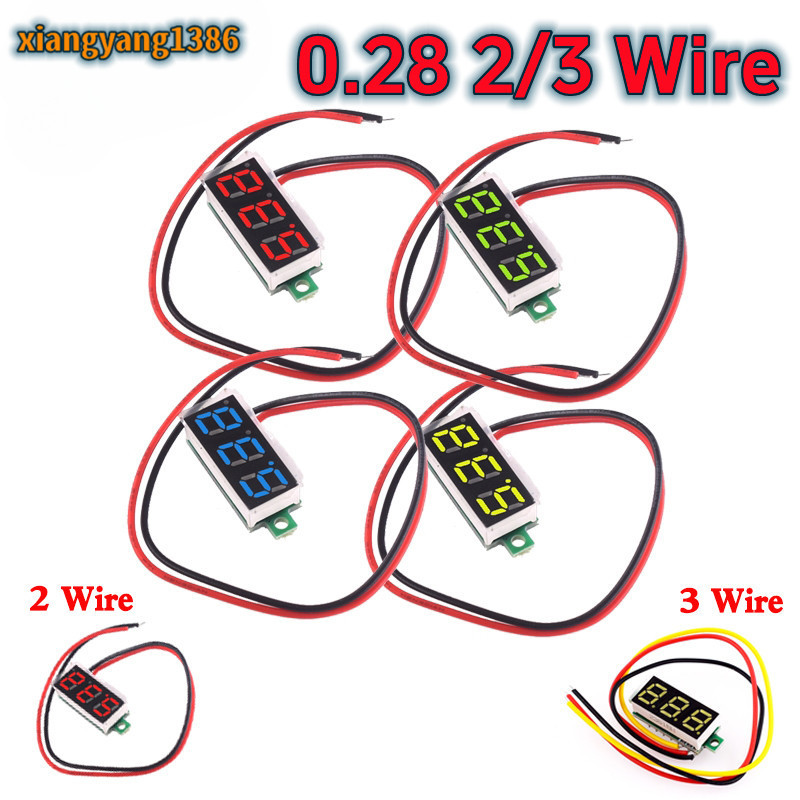 โวลต์มิเตอร์ดิจิทัล LED DC 2.5V-30V DC 0-100V 0.28 นิ้ว 2/3 สําหรับรถยนต์