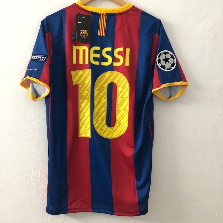 เสื้อกีฬาแขนสั้น ลายทีมชาติฟุตบอล Barcelona 10 11 MESSI XAVI ชุดเหย้า สไตล์เรโทร สําหรับผู้ใหญ่ 2010 2011