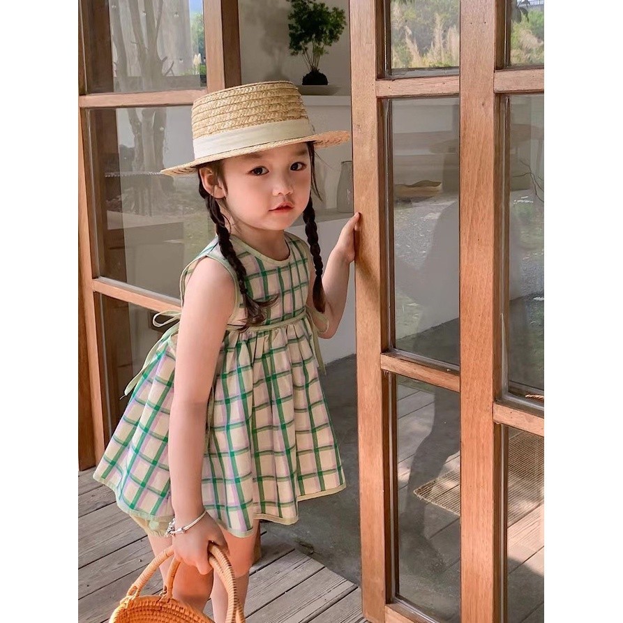 ชุดเดรสแขนสั้น ลายสก๊อต สไตล์เกาหลี แฟชั่นฤดูร้อน สําหรับเด็กผู้หญิง สองชิ้น - รูปที่ 5