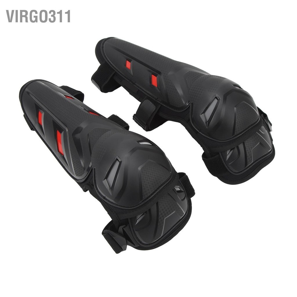 Virgo311 รถจักรยานยนต์รองเข่าสะท้อนแสงปรับป้องกันการล่มสลาย EVA PP เข่าสนับแข้งสำหรับโรลเลอร์สเก็ตขี่จักรยานสีดำ