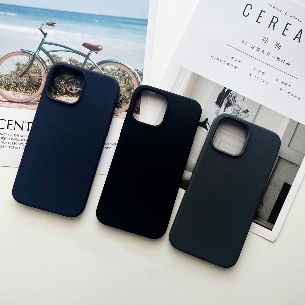 เคสสำหรับไอโฟน 15 14 13 12 11 PRO PLUS MAX PROMAX XS MAX 7PLUS Silicone Case เคสซิลิโคน ลบรอยเปื้อนได้ บุกำมะหยี่ สีดำ