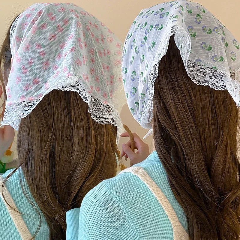 ผ ้ าโพกศีรษะพิมพ ์ ลายดอกไม ้ แฟชั ่ น - ที ่ คาดผมผ ้ าพันคอสามเหลี ่ ยมย ้ อนยุค - อุปกรณ ์ เสริมที ่ คาดผมชีฟองสําหรับเด ็ กผู ้ หญิง - รูปที่ 4
