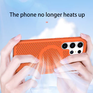 SAMSUNG หรูหรารังผึ้งหลุมกระจายความร้อนเคสโทรศัพท์แม่เหล็กสําหรับSamsung S26 Ultra Plus S25 Ulta S24 S23 S22 Ultra Plus Coolingไร้สายชาร์จAnti-Drop Hard Cover