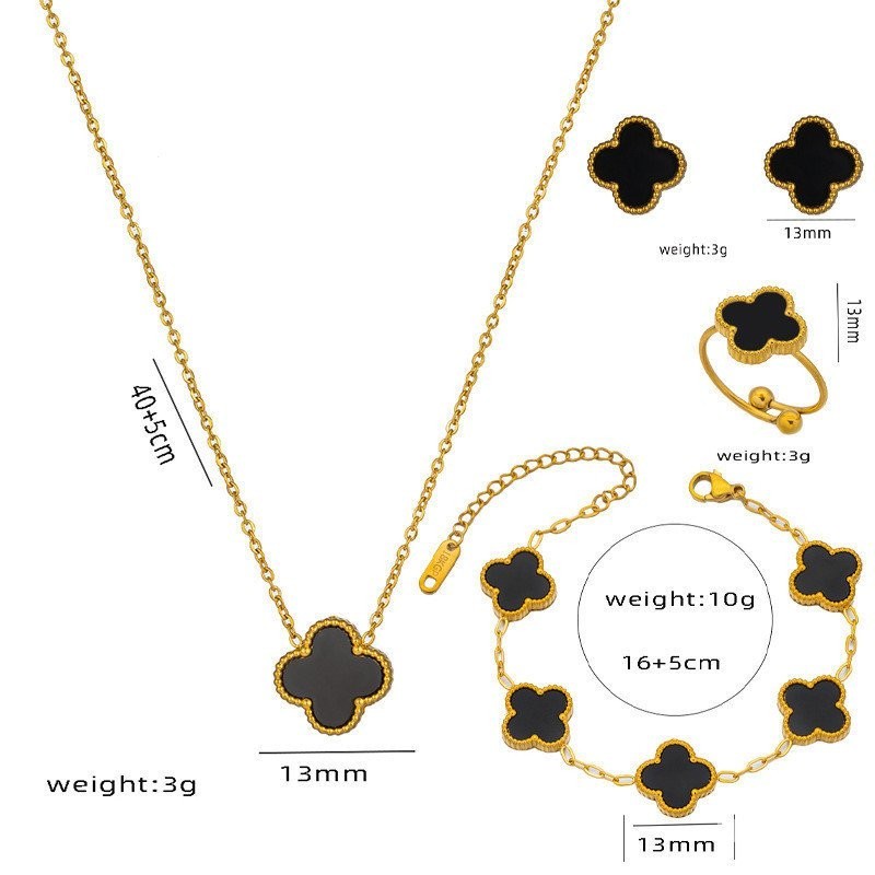 สแตนเลส Lucky 13 มม.Clover ชุบ 18K Gold สร ้ อยคอ Earstuds ห ้ าดอกไม ้ สร ้ อยข ้ อมือชุดเครื ่ องประดับสําหรับผู ้ หญิง LANM