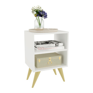 Mesa de Cabeceira Retrô Compacta com Nicho para Quarto Sala Casal ou Solteiro Palma