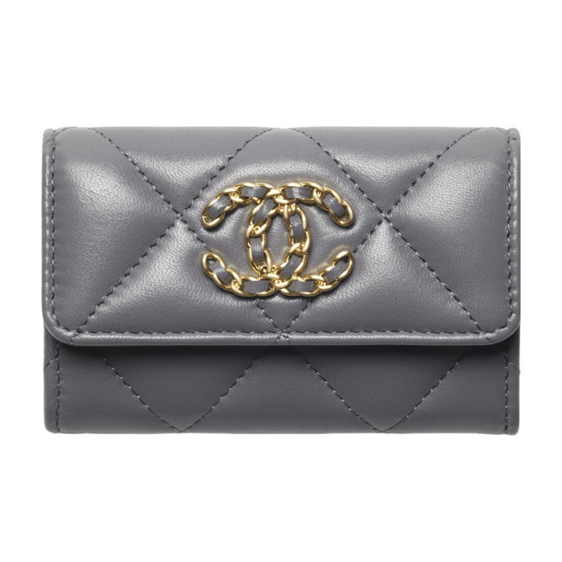 Chanel/Chanel Women's Card Bag Portacarte 19 Shiny Lambskin Short Folding Clip