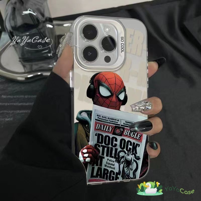 สำหรับ iPhone11 13 CASE FOR เคสไอโฟน15 14 12 Pro Max 15 14 7 8Plus X XR XS MAX สไปเดอร์แมน Readingรุ่น ขั้นสูง สีเงินเคส