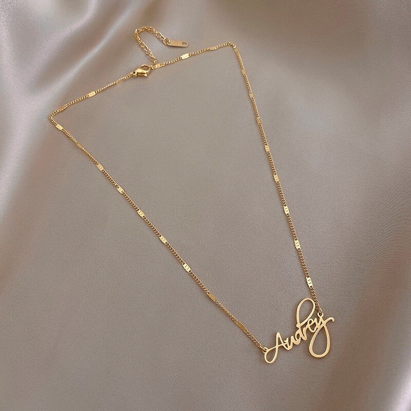BONLAVIE【Name Custom Necklace】Stainless Steel Temperament English Letter Custom Necklace Side Chain 