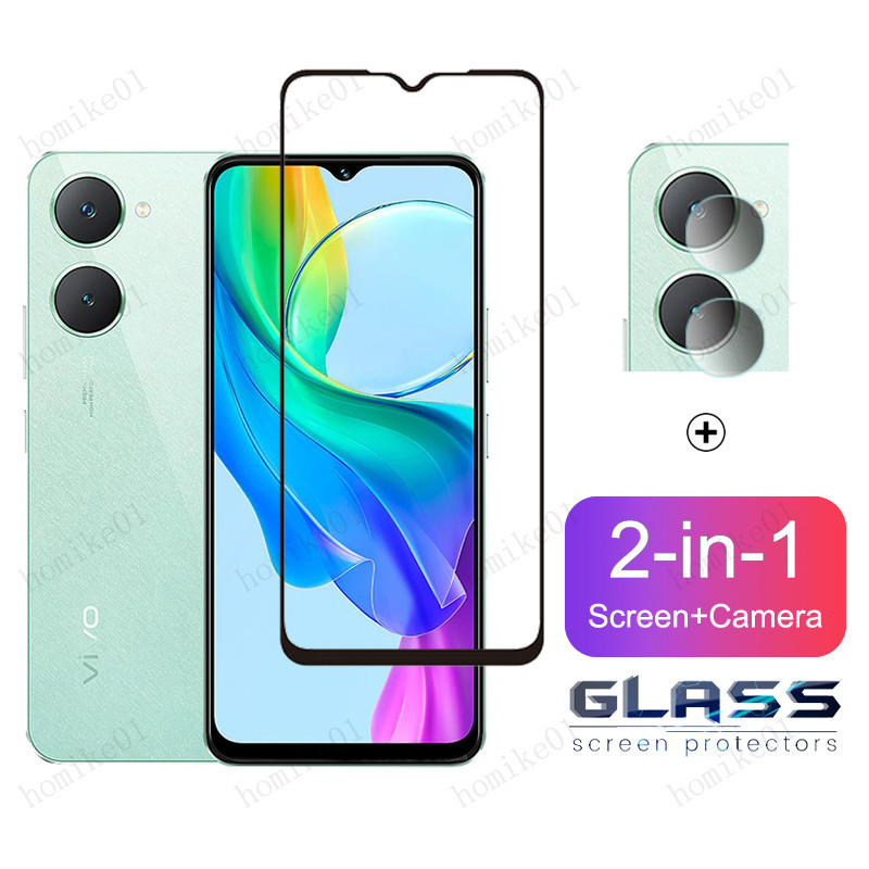 Vivo Y18 กระจกนิรภัยสําหรับ Vivo Y16 Y15a Y15s Y17s Y27s Y27 Y22s Y33s Y100 Y76 Y36 5G Y35 Y02 Y02s Y02A Y02T 2 ใน 1 ฟิล์มแก้วป้องกันหน้าจอ