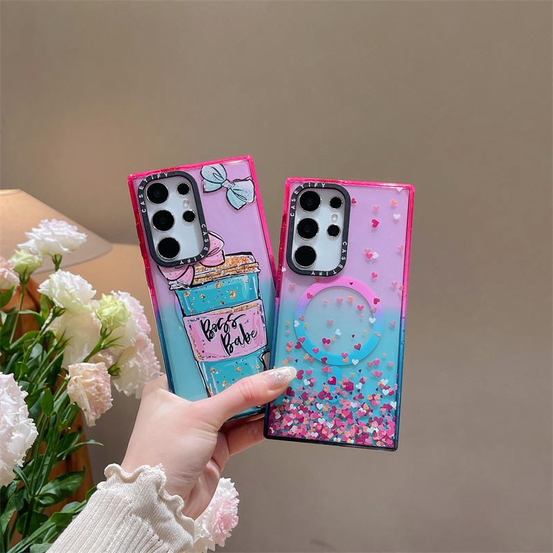 SAMSUNG Casetifyfalling Love Water CupSamsung Galaxy S24 Ultra S22 S23Ultraเคสโทรศัพท์แกะสลักผลกระทบดูดแม่เหล็กอะคริลิคปลอกกันกระแทกฝาครอบป้องกัน