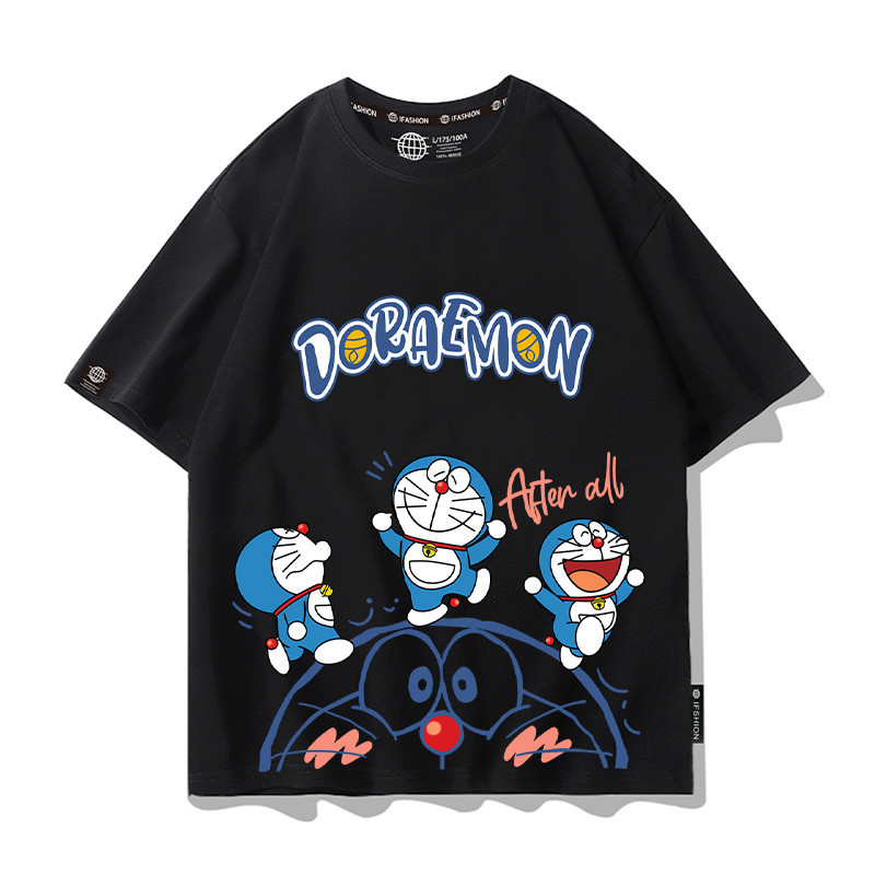 Dingdang Cat Co เสื้อยืดแขนสั้นผู้ชายแบรนด์การ์ตูนอุปกรณ์ต่อพ่วงครึ่งแขนอะนิเมะเด็กหุ่นยนต์แมวโดราเอมอนเสื้อผ้าผ้าฝ้าย