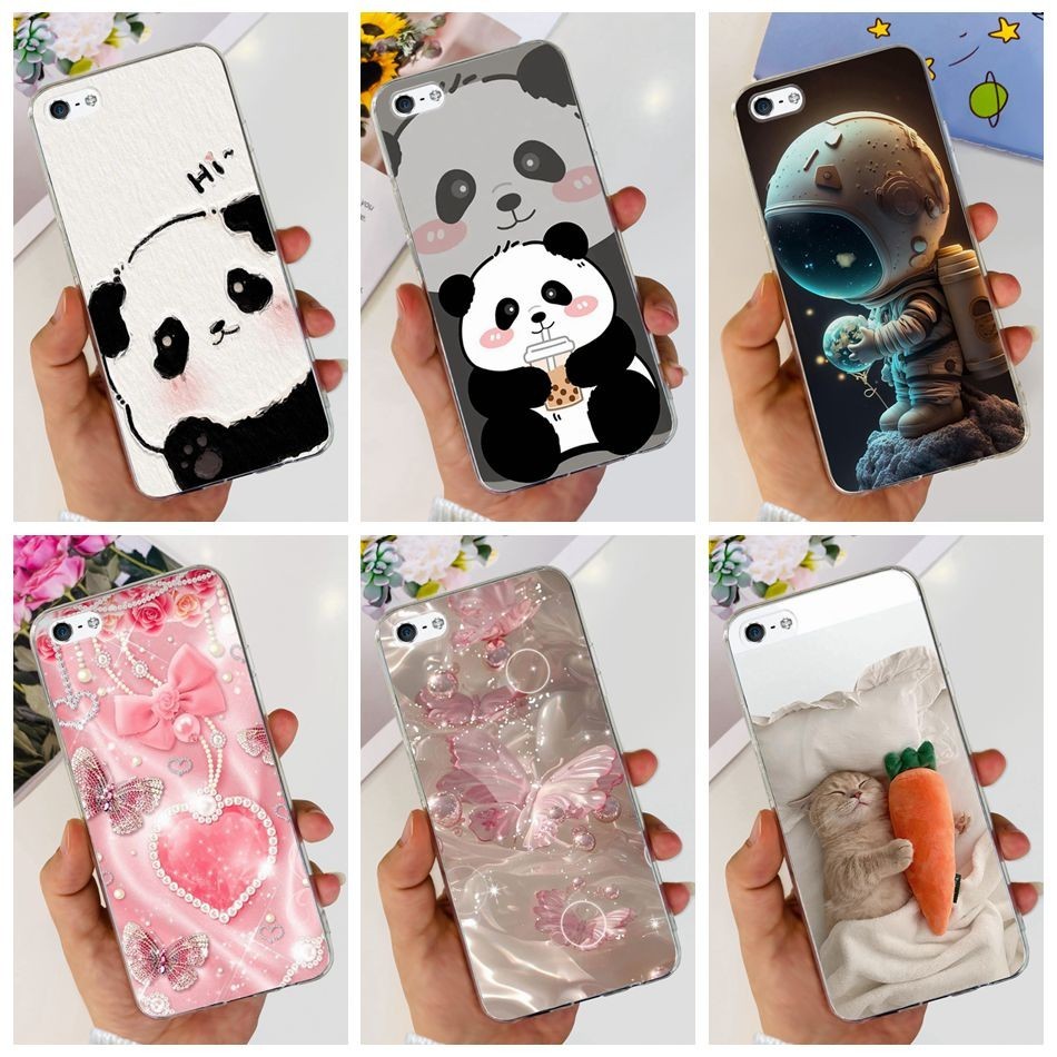 ปลอกสําหรับ iPhone 5 5S SE (2016🌹 iPhone5 iPhone5s น ่ ารักแพนด ้ าแมวดอกไม ้ ทาสีซิลิโคนนุ ่ มเคสโทรศัพท ์ TPU