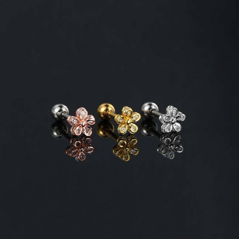 ดอกไม้เล็กๆ Helix Daith Pierced สกรูกลับสตั๊ดต่างหูผู้หญิงสีทองหู Tragus Lobe INS Y2k แฟชั่นเครื่องประดับ CC058
