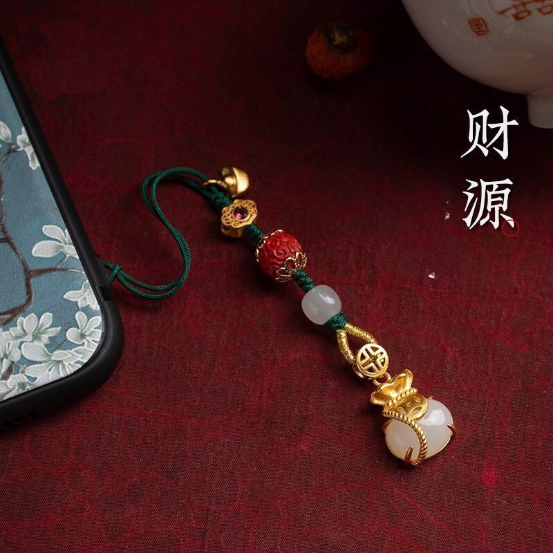 [ Consecrated โชคดีของแท ้ ] หยกธรรมชาติโทรศัพท ์ มือถือเชือกเส ้ นเล ็ กวิธีโบราณเงินทอง Lucky กระเป ๋ าจี ้ โทรศัพท ์ มือถือหญิงประณีตสวยงาม