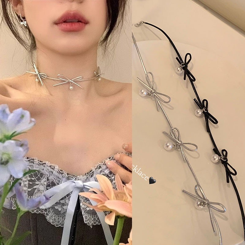 1 ชิ ้ น PU หนัง Bowknot Pearl โรแมนติก Clavicle Choker สร ้ อยคอของขวัญวันวาเลนไทน ์