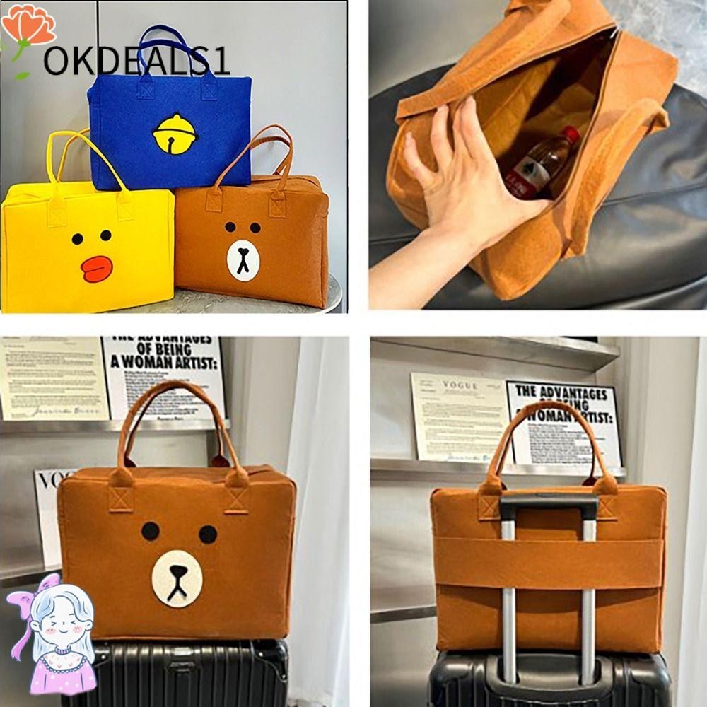 Dealshop กระเป๋าถือ กระเป๋าเดินทาง ผ้าสักหลาด พิมพ์ลายการ์ตูน ความจุขนาดใหญ่ แบบพกพา สําหรับใส่กล่องอาหารกลางวัน นักเรียน