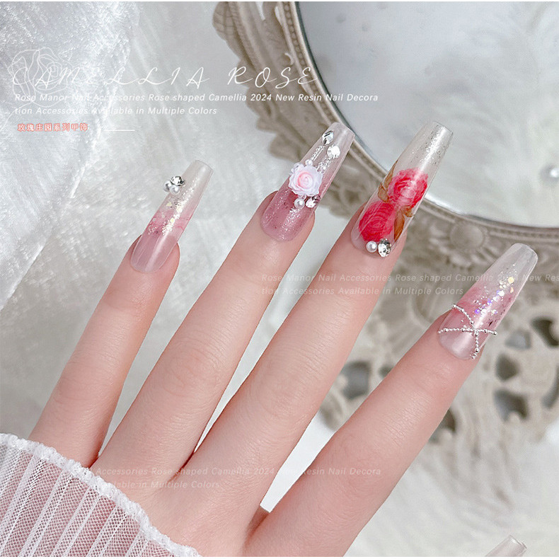 เล็บตกแต่งเล็บสติกเกอร์เล็บ Rhinestone คริสตัล Camellia Rose ดอกไม้ชุด 50 ชิ้น KOUDAN - รูปที่ 7