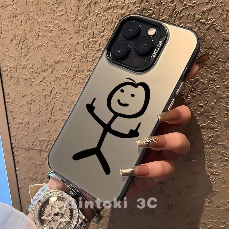 Iphone 15 Pro Max 14 Plus 13 12 11 X XR XS Max 7 Plus 8 Casing Stickman Middle Finger Cartoon Translucent Matte Hard Phone Case Plastic Cover