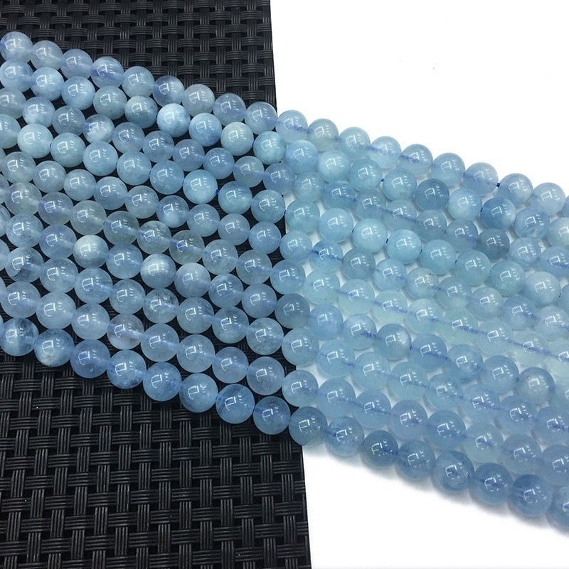 100% Blue Aquamarines ลูกปัดหิน DIY เย็บปักถักร้อย