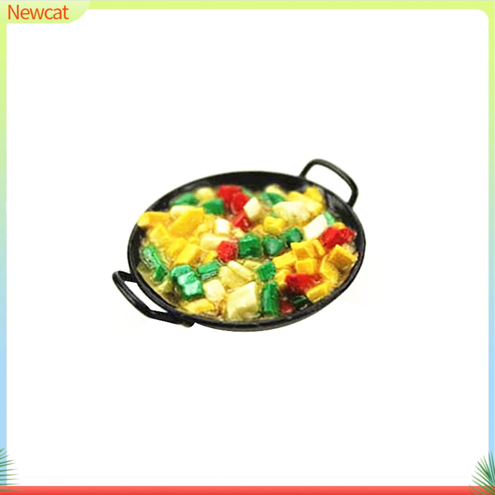 {Newcat } 1/12 Dollhouse Miniature Chinese Food Cooking Wok Pan Model Kitchen Cookware Toy