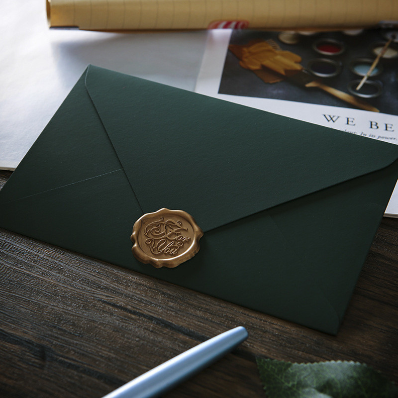 โรแมนติกสีเขียวเข ้ มหนากระดาษคราฟท ์ ซองจดหมายนักเรียน Vintage Letter กระดาษ Letterhead Envelope