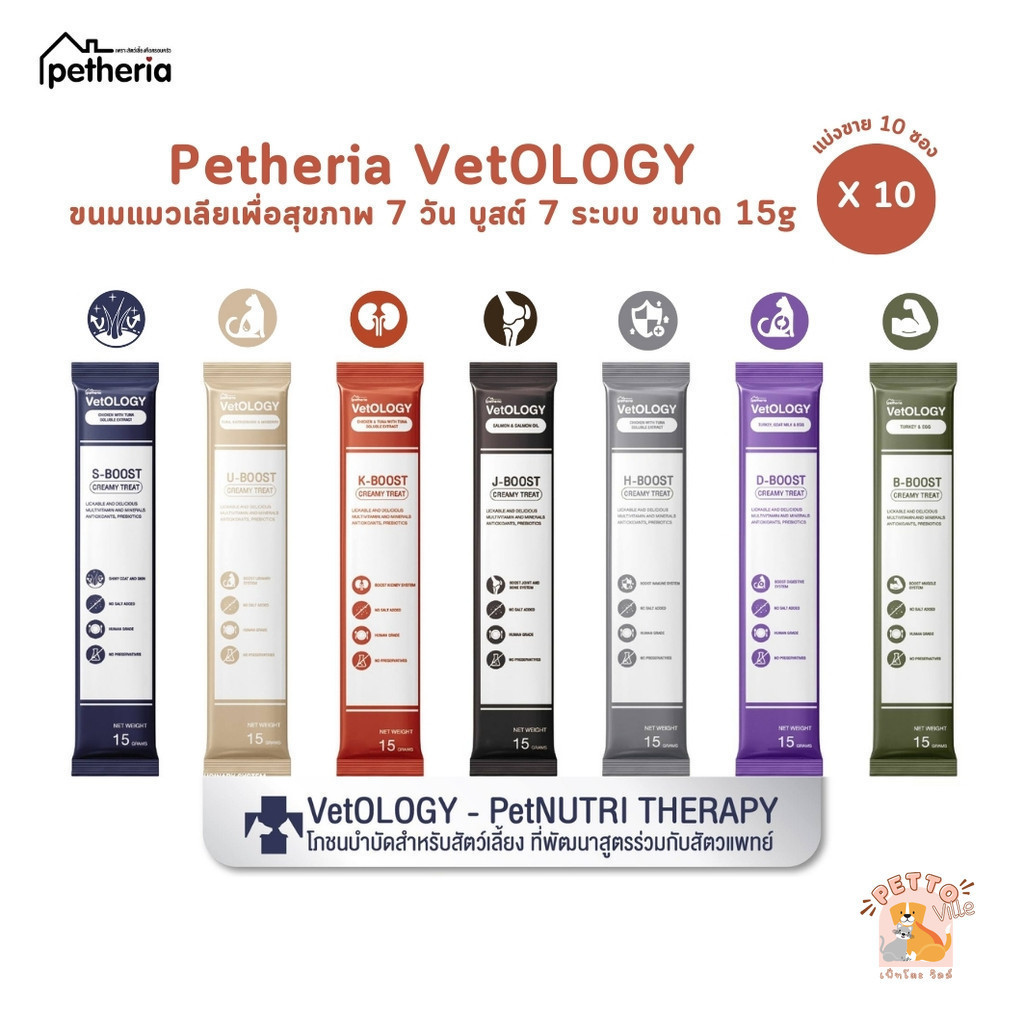 Petheria Vetology [10 ซอง] ขนมแมวเลียเพื่อสุขภาพ 7 วัน บูสต์ 7 ระบบ ขนาด 15g
