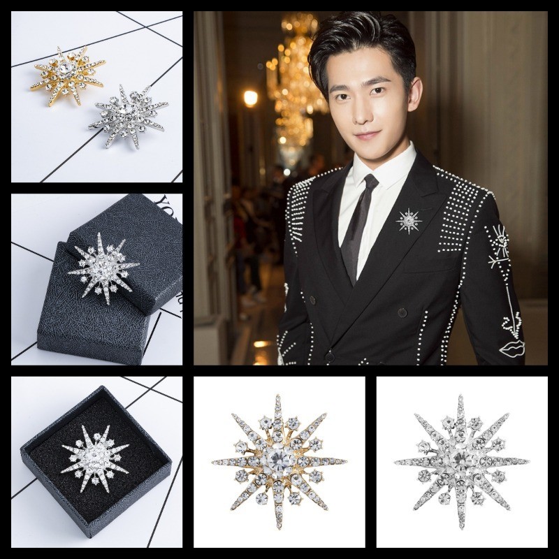 แฟชั ่ นสีโลหะผสมเพชรเกล ็ ดหิมะเข ็ มกลัด Pin แปดดาว Rhinestone เข ็ มกลัด