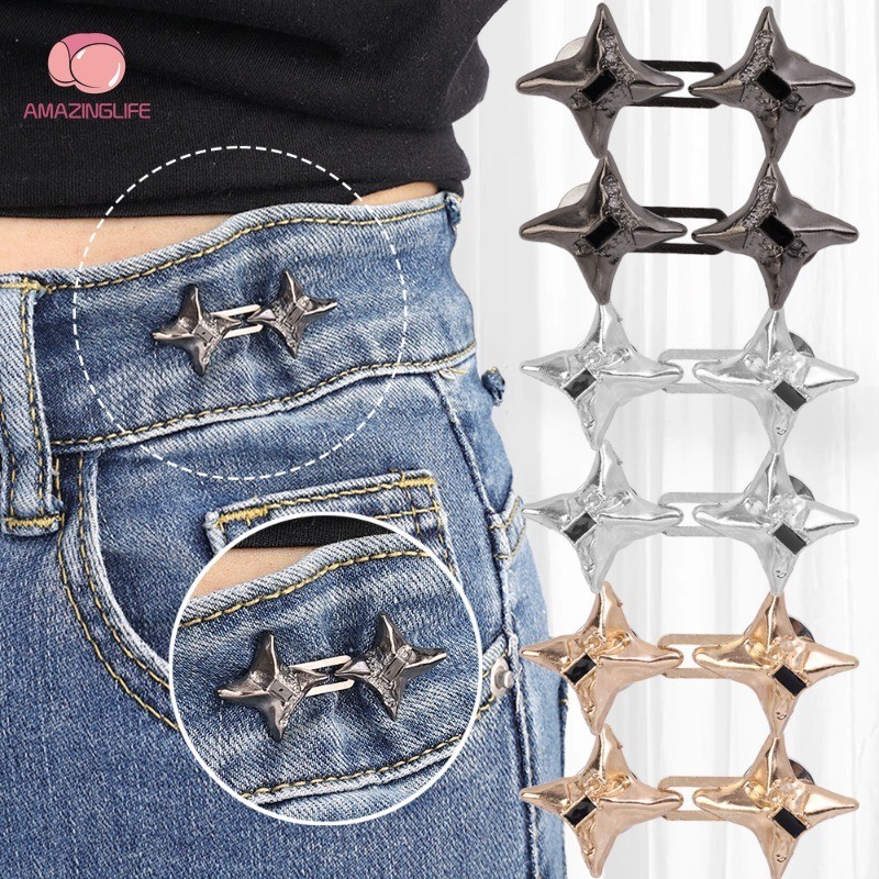1/2คู่ข้ามปรับเอวหัวเข็มขัด-ที่เรียบง่ายดาวรูปร่างกางเกงยีนส์กระดุม หมุด-เสื้อผ้าโลหะที่ถอดออกได้เอวปุ่มอุปกรณ์เสริม
