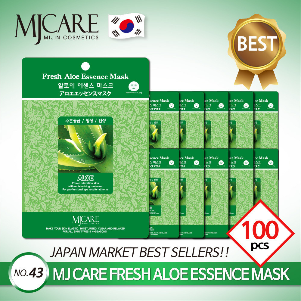 Mjcare Essence Mask Aloe, 100ea x 23g, ให้ความชุ่มชื้น + ความบริสุทธิ์ + ปลอบประโลม 1 แพ็ค 1 วัน