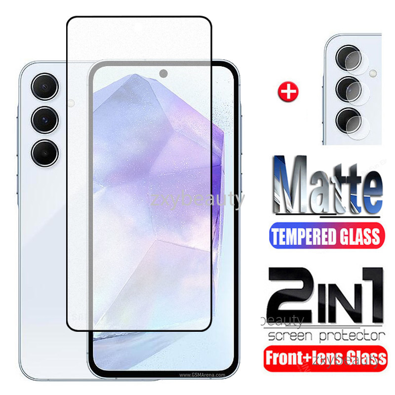 2in1 Matte Screen Protector สําหรับ Samsung Galaxy A55 A35 A16 LTE M15 A25 A15 5G 4G 2024 กระจกนิรภัย Frosted Anti-ลายนิ้วมือกล้องฟิล์มสําหรับ SamsungA55 A06LTE ฟิล์มป้องกัน