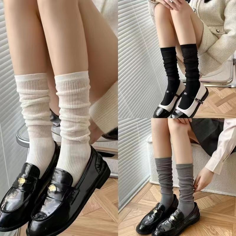 ถุงเท้าถักผู้หญิง ถุงเท้ายาวถึงเข่าผ้าฝ้ายสไตล์เกาหลีสำหรับผู้หญิง ระบายอากาศได้ดีและสะดวกสบาย
