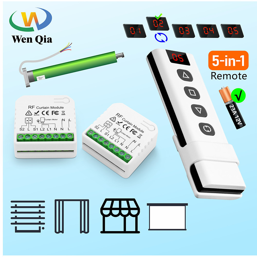 433mhz Curtain Roller Shutter สวิตช ์ ไร ้ สายและเครื ่ องส ่ งสัญญาณ 5-in-1 110V 220V RF โมดูลสําหรับรีโมทคอนโทรล Blind/Awning/Motor